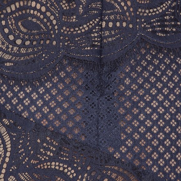 BCBGMaxAzria | Alisha Lace One Shoulder Asymmetrical Dress in Navy | Size 2 - Picture 13 of 14